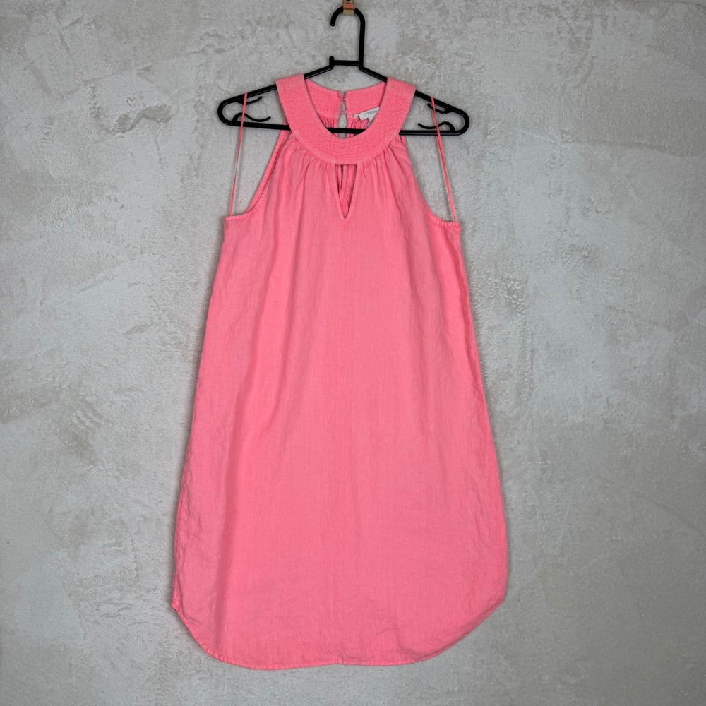 C&C California Pink 100% Linen Halter Neck Keyhole Shift Dress Coastal Resort S
